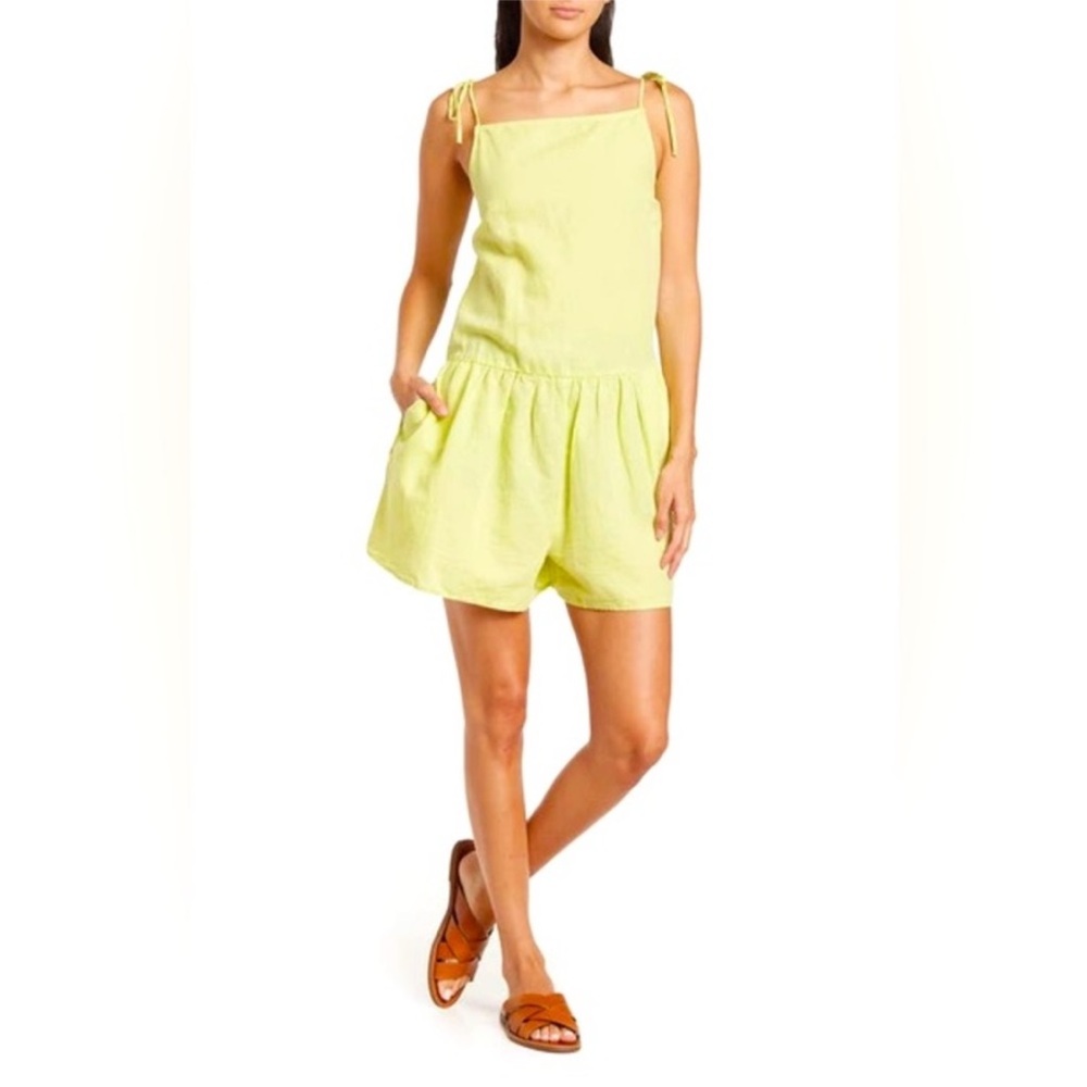 Levi’s Rori Tie Strap Linen Romper, lime green, size M. EUC